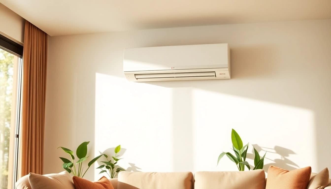 Mitsubishi mini split AC providing efficient cooling in a modern living room.