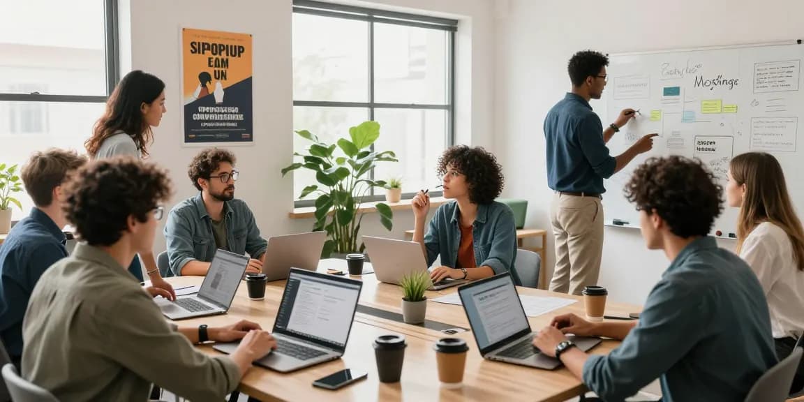 Team collaboration at ROKOK88 workspace, emphasizing hustle mindset and productivity.