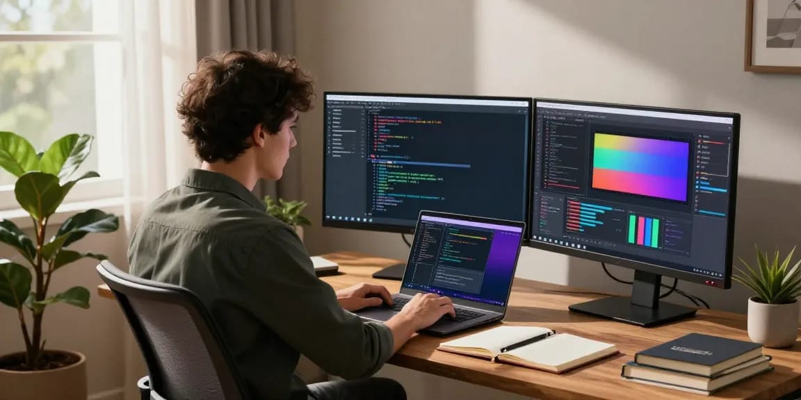 Professional developer coding in a modern workspace promoting efficiency on the WPS Official Website.