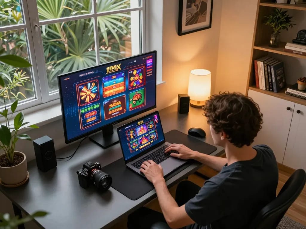 Login na 559x to an online casino with vibrant graphics on a laptop for an engaging gaming experience