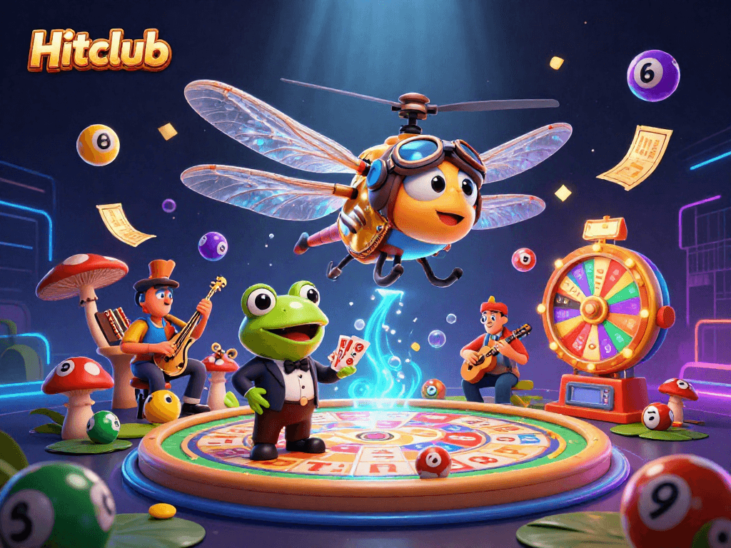 Hitclub showcases an enchanting casino scene with vibrant lottery elements and unique characters.
