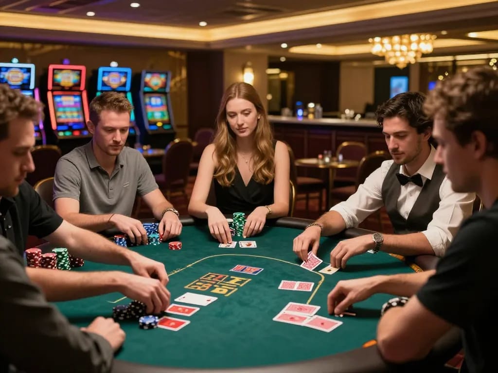 Players experience the excitement of poker at 399w casino, showcasing vibrant gameplay and atmosphere