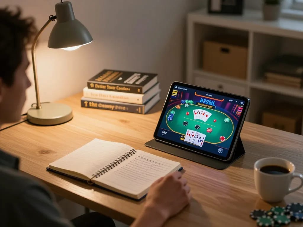 Engaging in game bài đổi thưởng uy tín on a tablet during a cozy home gaming session.