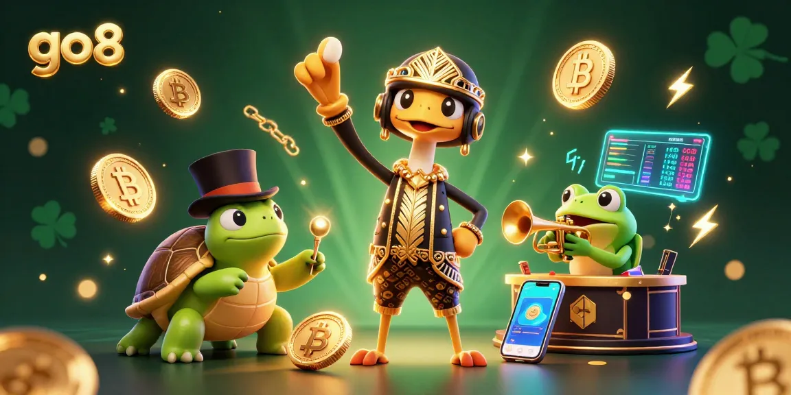 Bettors enjoy 'go8' gaming with vibrant characters in a lively casino illustration.
