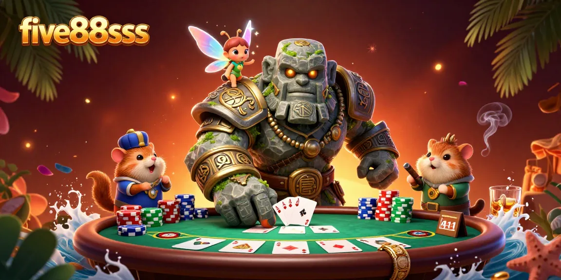 Engage with five88sss in an exciting online poker scene featuring magical characters and rich casino elements.