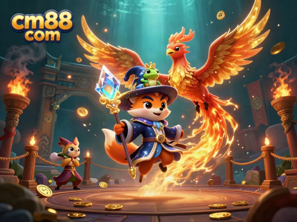 Engage in exciting gameplay at cm88 com with a magical casino-themed illustration featuring a wizard fox.