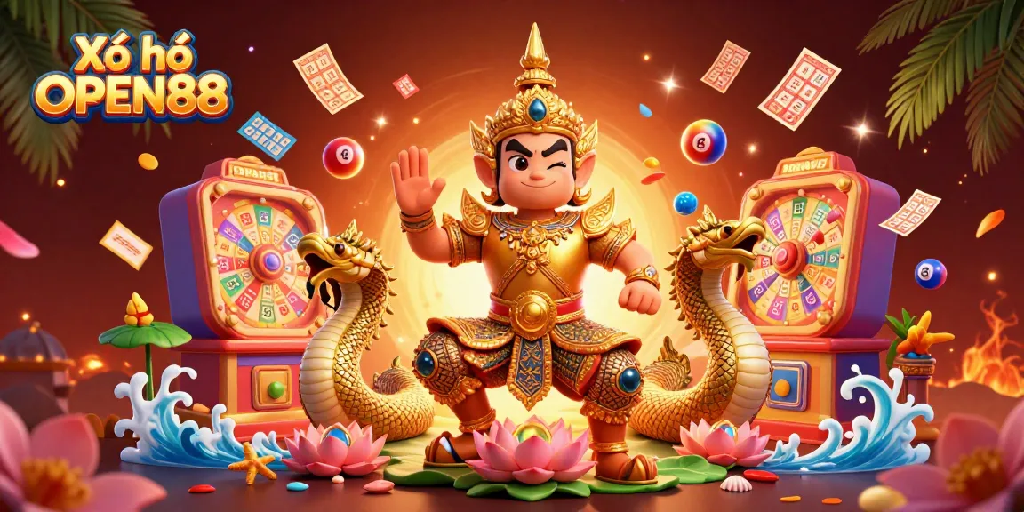Experience the excitement of Xổ số OPEN88 with vibrant lottery games and colorful characters.