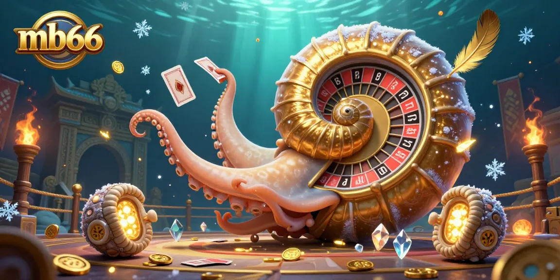 mb66 provides a vibrant scene of an ancient nautilus roulette, showcasing thrilling gambling elements, gold coins, and cards.