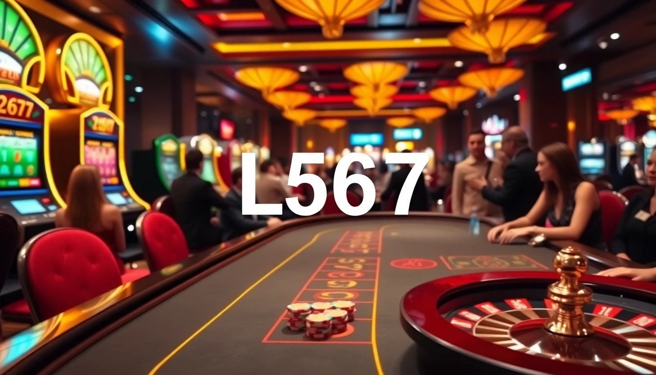 Experience thrilling gaming at L567 casino with vibrant slot machines and poker tables.