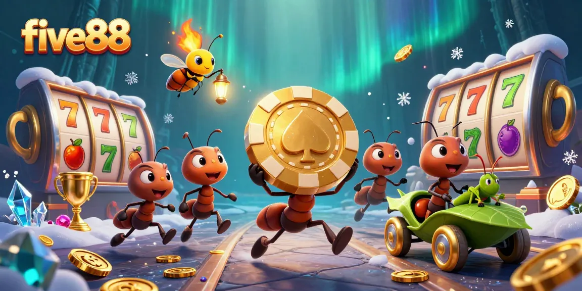 Experience the thrilling five88 adventure as ants heist golden poker chips in an animated casino