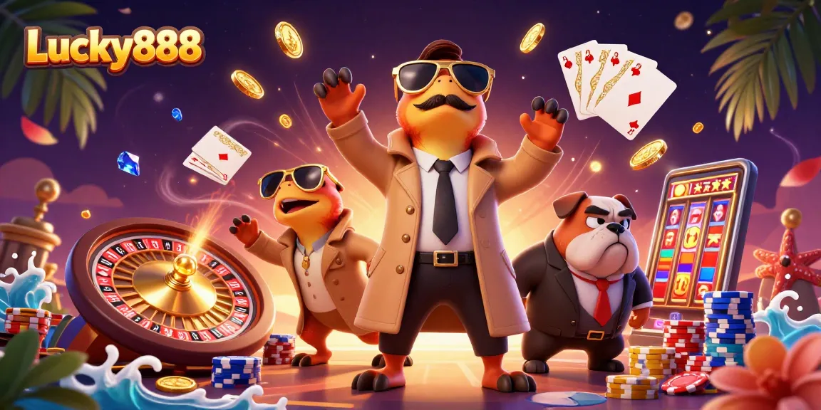 Experience the fun at Lucky888, where raptors in disguise play at a lively casino.