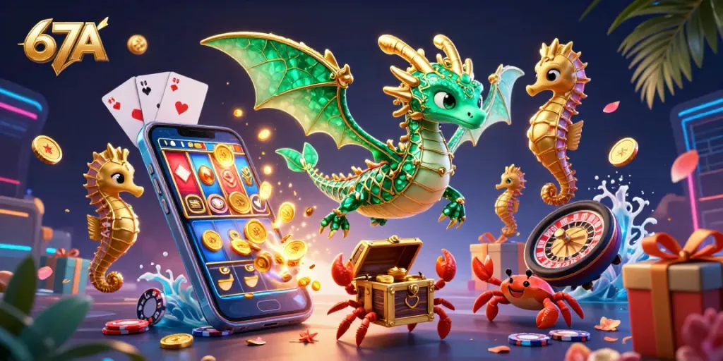 Experience thrilling gameplay with 67A's vibrant slot game featuring a magical sea dragon and treasure.