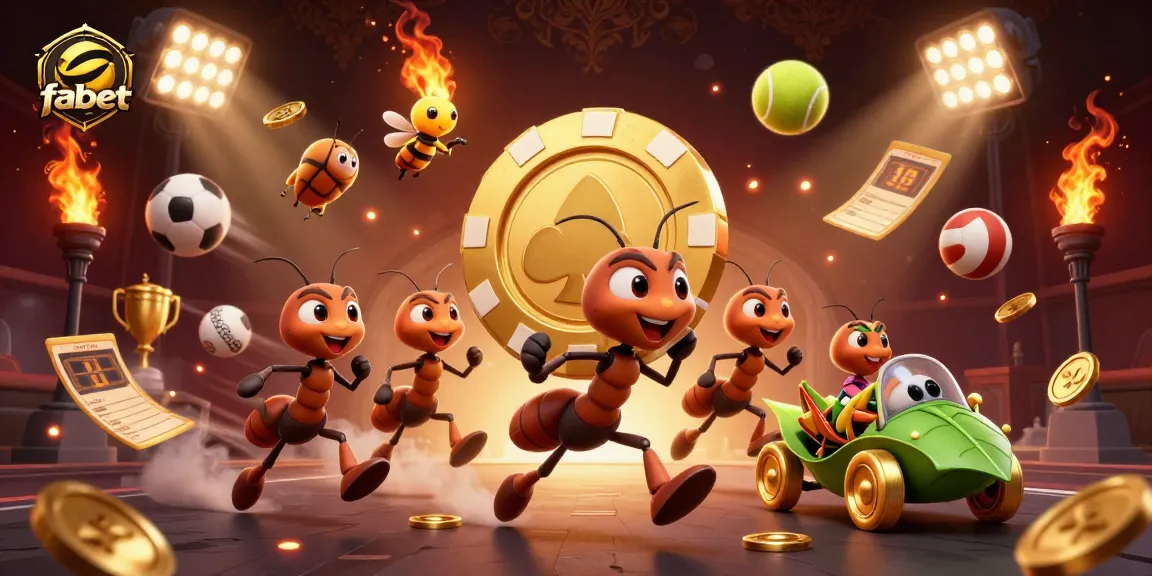 Win big with fabet in an exciting 3D heist scene featuring ants and sports elements.