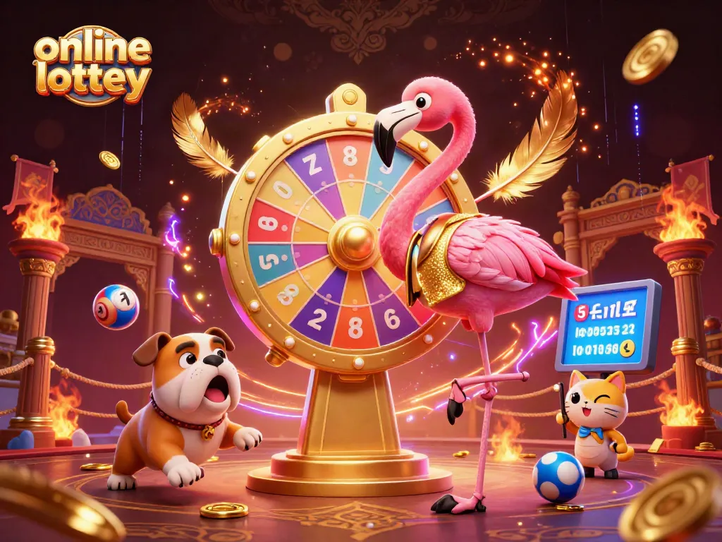 Engage with exciting online lottery games in this vibrant, dynamic 3D scene.