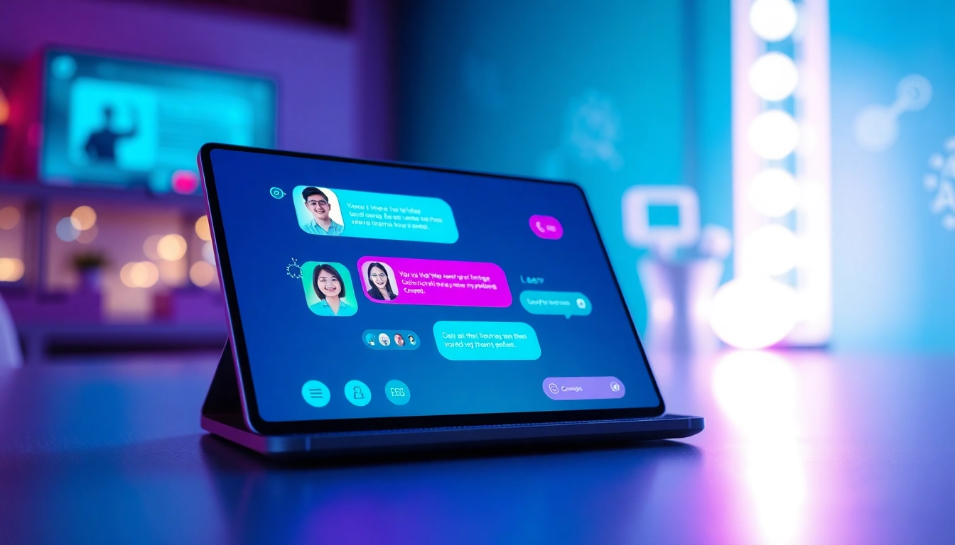 Interactive AI chatbot interface showcasing user engagement with Crushon AI in a vibrant tech environment.