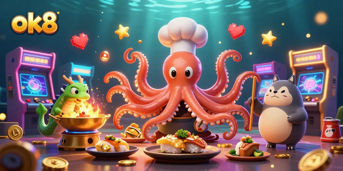 Engage with the thrilling world of ok8 as a sushi chef octopus and dragon create fiery dishes.