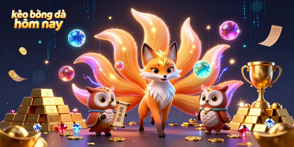 Bet on kèo bóng đá hôm nay while enjoying the vibrant 3D scene of a glowing fox spirit and wise owl.