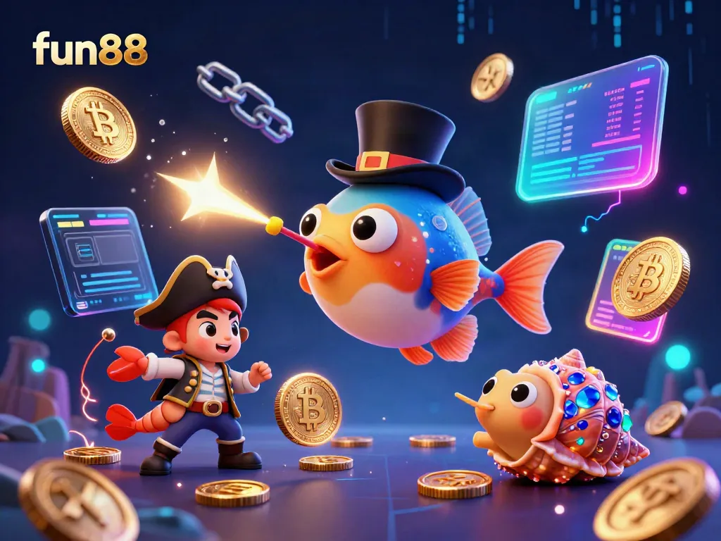 Engage in fun88 casino games with a captivating illustration of an anglerfish and pirate shrimp.