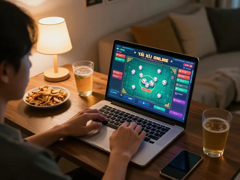 Tai Xiu Online betting action in a cozy home setup showcasing a lively game on taixiuonlinego interface