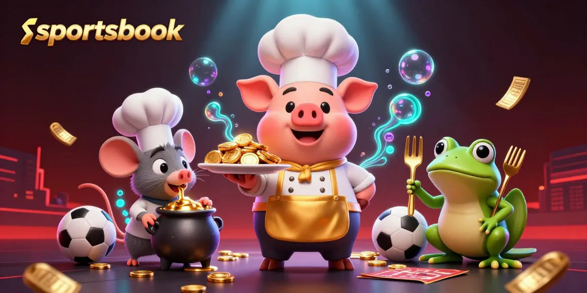Experience the excitement of our sportsbook with a vibrant 3D scene featuring fun characters and betting elements.