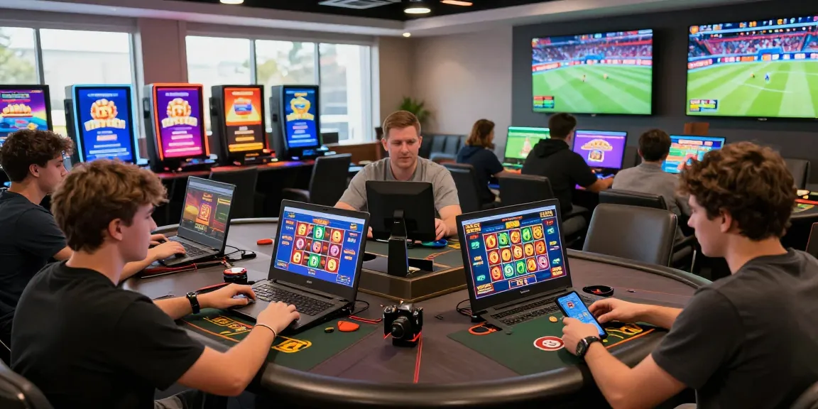Engaging online gaming scene at https://qs88.us/ with diverse players enjoying casino games on their devices.