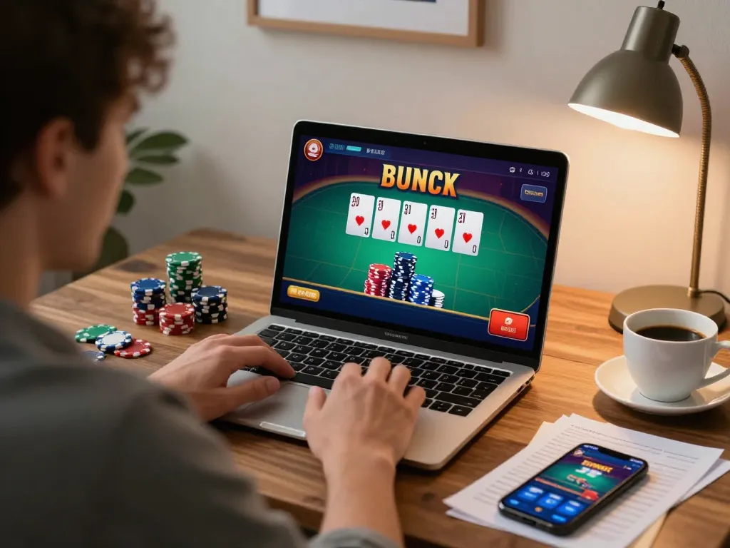 va88 player engaged in online casino game, showcasing strategic poker gameplay with vibrant interface