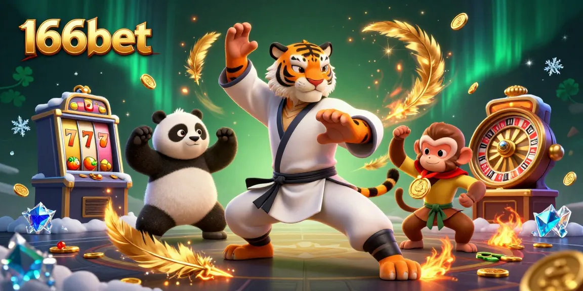 Experience the thrill of gaming at 166bet with a dynamic scene featuring unique characters and casino elements.