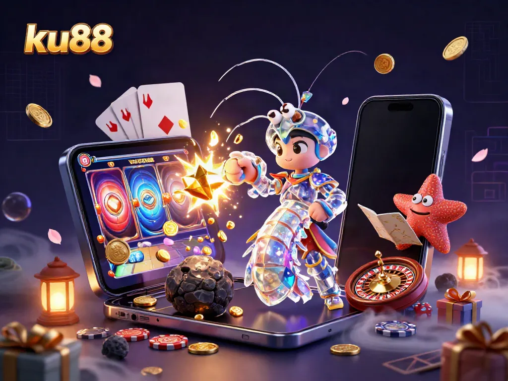 ku88 showcases an engaging slot gaming scene with vibrant characters and dynamic casino elements.