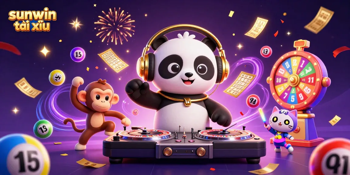 Experience thrilling gameplay with sunwin tài xỉu in a vibrant casino scene featuring a DJ panda and friends.