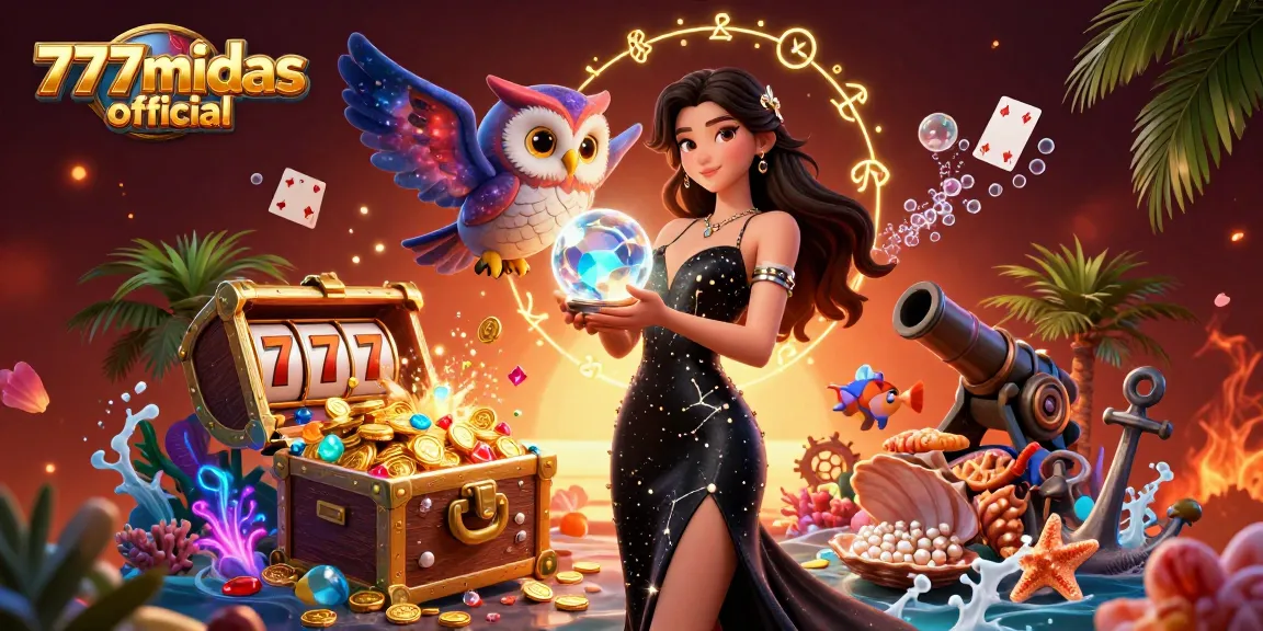 Experience the magic with 777midas official as you explore thrilling games with a stunning woman and mystical owl.