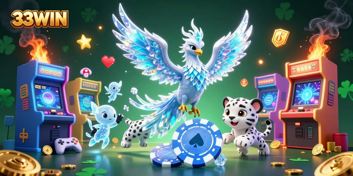 Join the adventure with 33WIN's vibrant casino world featuring the ice phoenix and playful snow leopard!