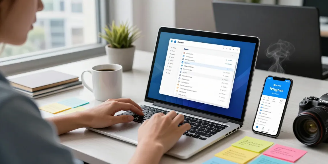 Setting up Telegram Chinese interface on laptop, showcasing a modern workspace and user engagement.