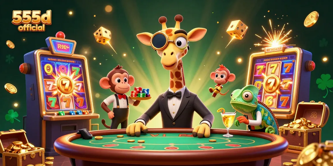 High-roller giraffe and monkey valet enjoying jackpot wins at 555d official online casino.