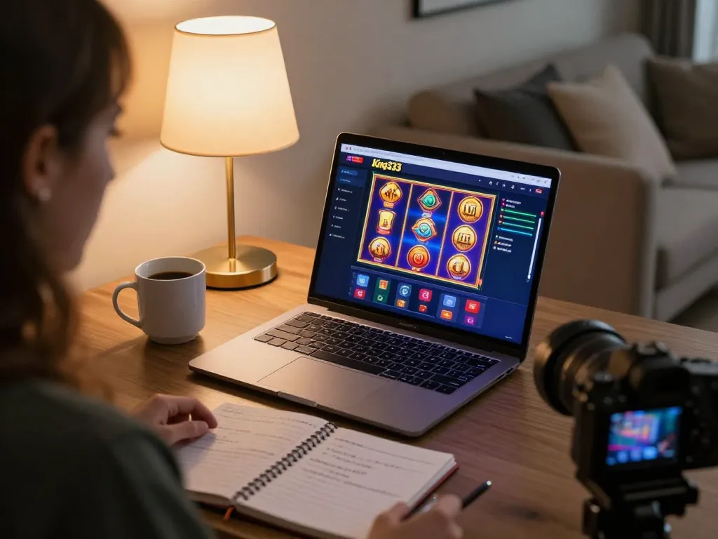 Engaging gameplay on king333 as a player enjoys vibrant slot games on a laptop