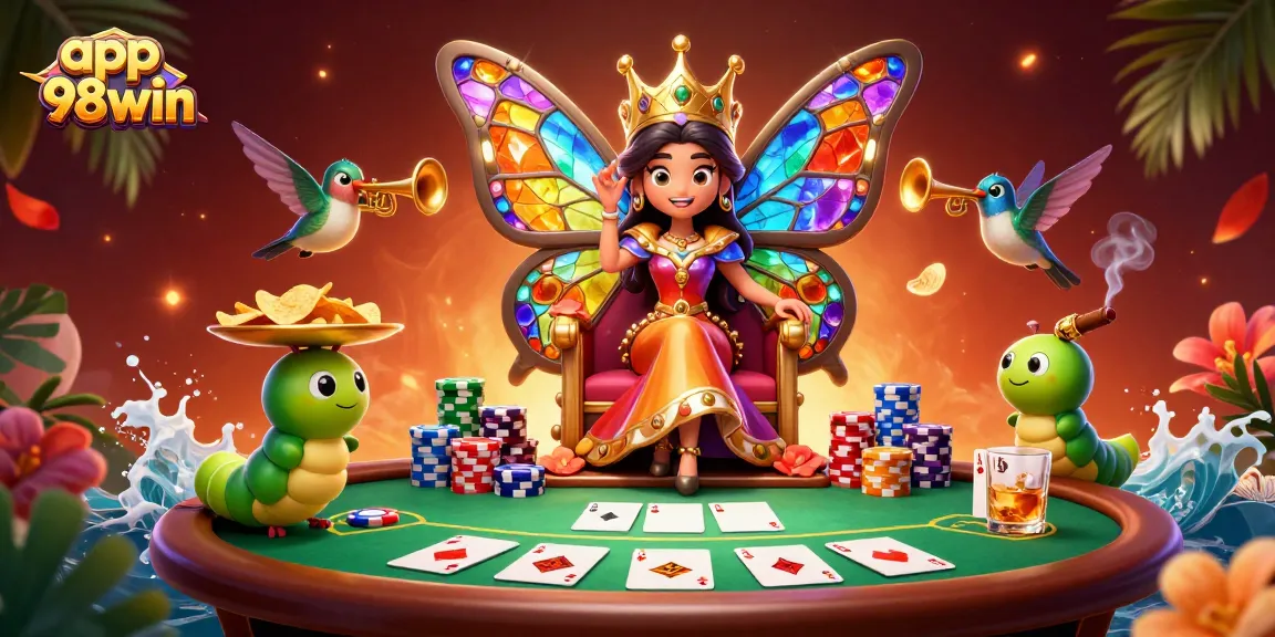 Play the exciting app 98win at this ultra-detailed casino scene full of action and vibrant colors.
