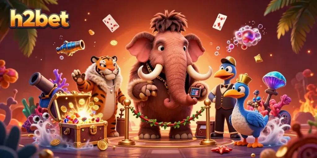 Experience the vibrant energy of h2bet's casino world with intriguing characters and dynamic games.