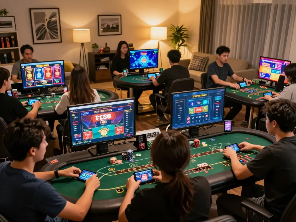 Players enjoying a thrilling online casino experience with tr88 trang chủ on their devices, showcasing engaging gameplay.