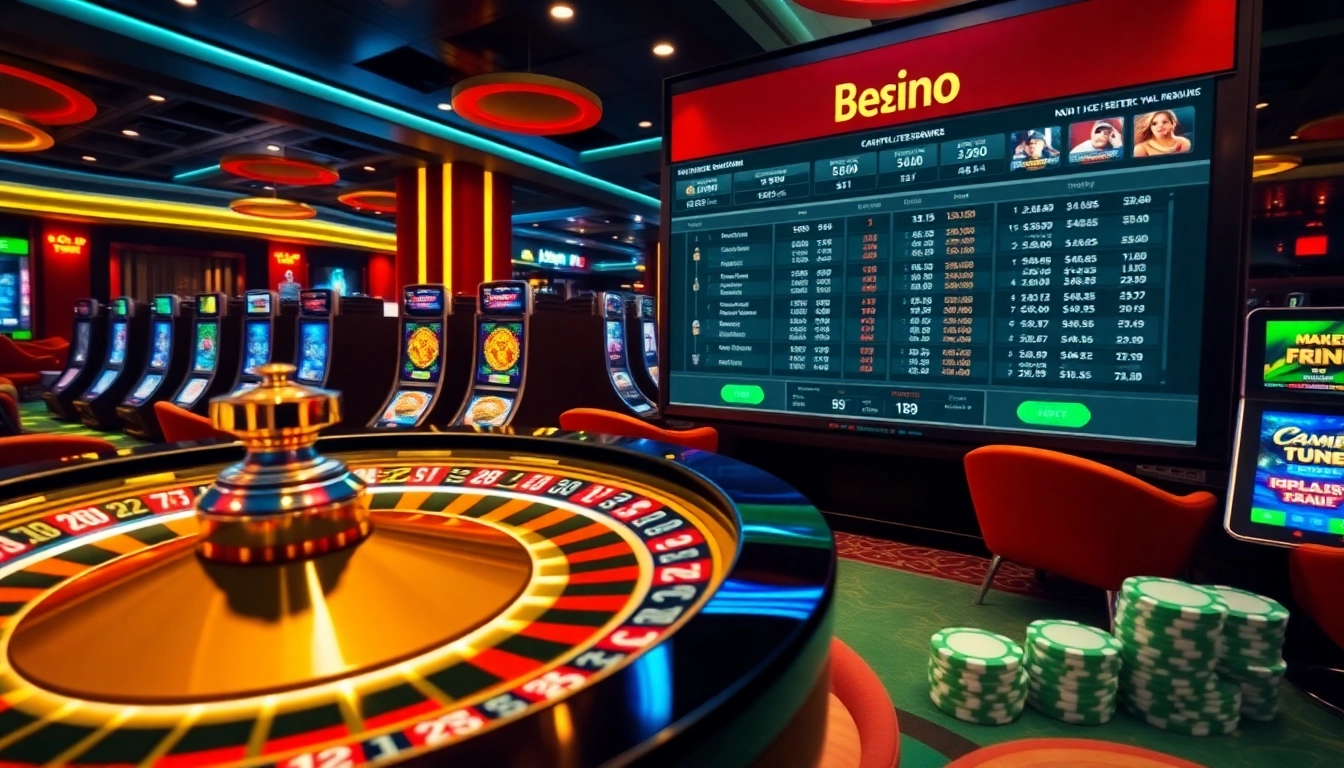 Experience the thrill of 188 bet at a luxurious casino with vibrant games and betting interfaces.
