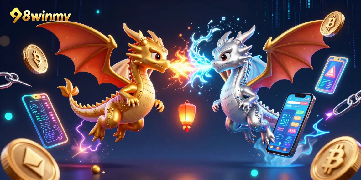Experience gaming thrills at 98winmv with vibrant 3D dragons and crypto elements.