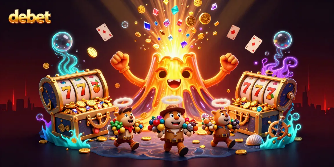 Engage with debet's thrilling golden volcano adventure filled with coins and vibrant casino symbols.