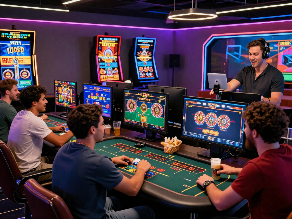 Experience thrilling games at https://vin88-casino.games/ with friends in a vibrant online casino setup.