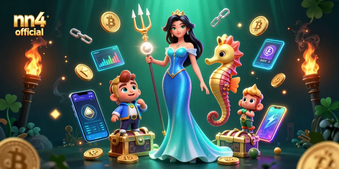 Engage with nn4 official at this vibrant casino-themed illustration showcasing crypto elements.