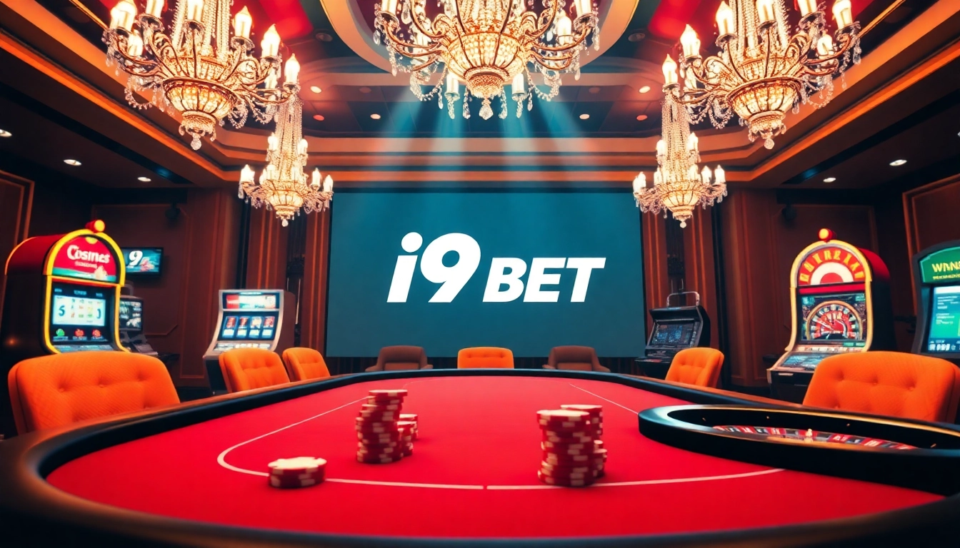 I9 BET offers an exciting casino experience with vibrant slot machines and a high-stakes poker table.