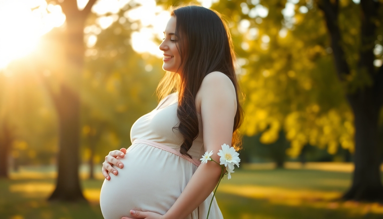 Capture a moment of joy with Babybauch Fotoshooting in a serene park setting.