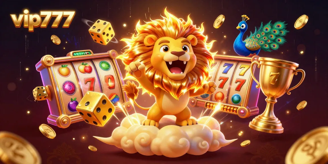 Experience thrilling jackpots at vip777 with an energetic 3D casino illustration featuring vibrant slot reels.