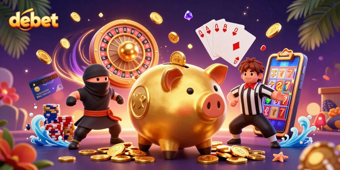 debet engages players with a vibrant scene featuring a sumo wrestler, pirate ninja, and samurai in a bustling casino environment