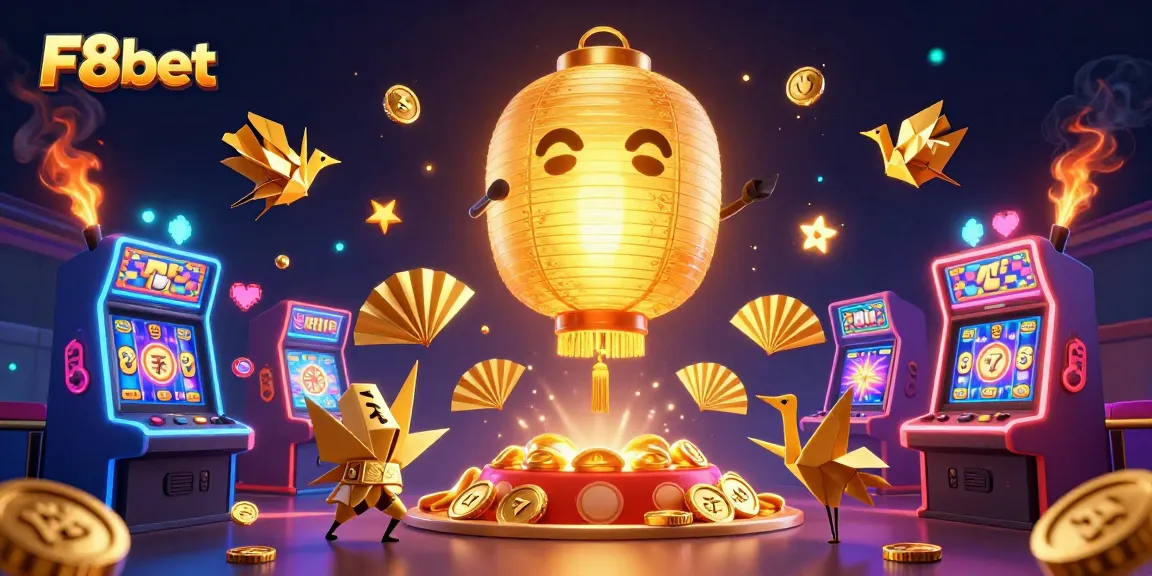 Experience the excitement at F8bet with a colorful casino scene featuring vibrant characters and game elements.